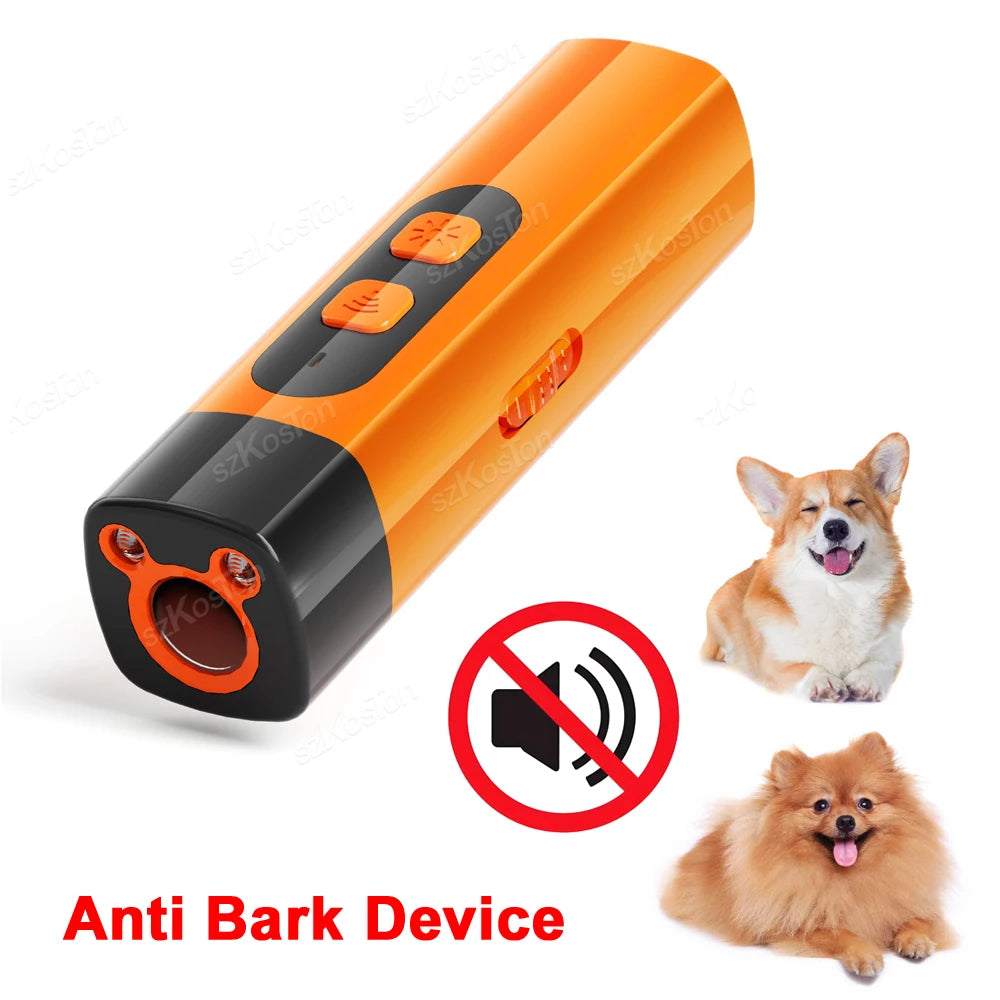 Tragbarer Ultraschall-Hundeabwehr mit Blitzlicht, wiederaufladbares Bellkontrollgerät zum Training von Hunden gegen Bellen und Jagen